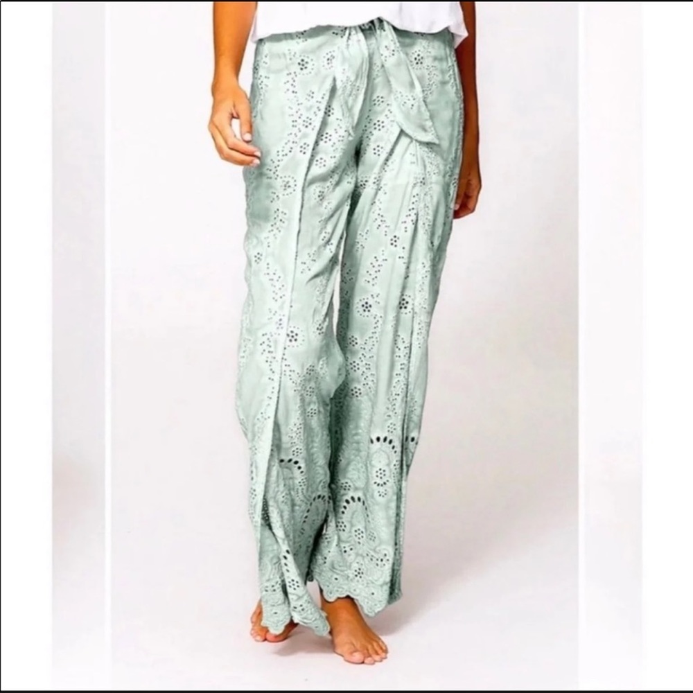 Young Fabulous & Broke mint green embroidered pants Size Large
